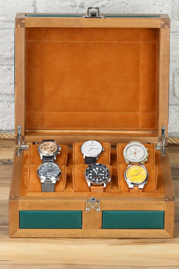 6'lı Ahşap Saat Kutusu Çoklu Saat Kutusu Saat Koleksiyon Kutusu Watch Box Case - 1