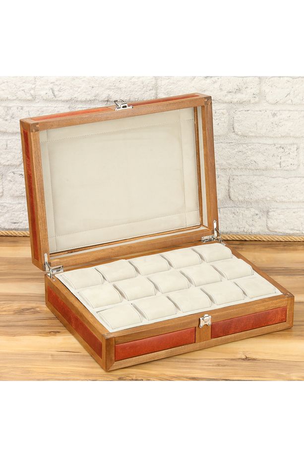 15'li Ahşap Saat Kutusu Çoklu Saat Kutusu Saat Koleksiyon Kutusu Saat Organizeri Watch Case - 6