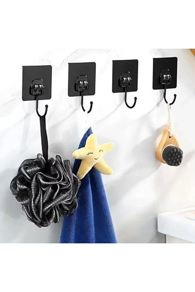 Buffer® 10 Adet Duvara, Dolapa Yapışan Güçlü Yapışkanlı Siyah Duvar Askısı - 2
