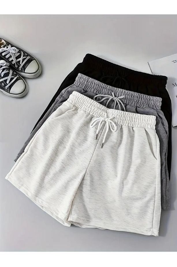 3'lü Set Rahat Kalıp Unisex Penye Spor Şort - 3