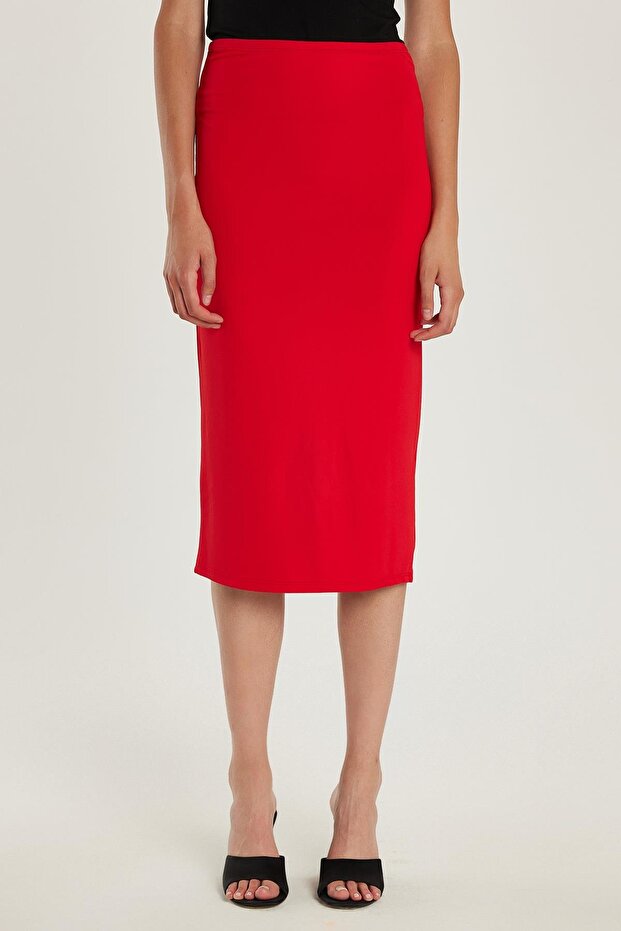 Women's Slim Fit Slim Fit Midi Length Red Skirt