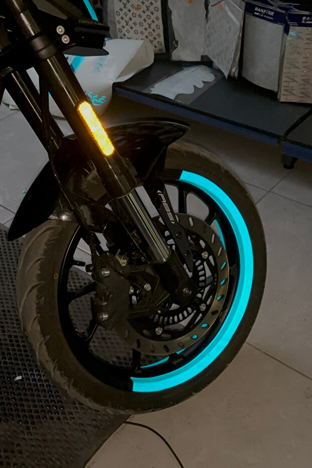 For Motorcycle 17 Inch Compatible with All Motor Blue Half Rim Strip Sticker with Reflectors(4 Pcs)