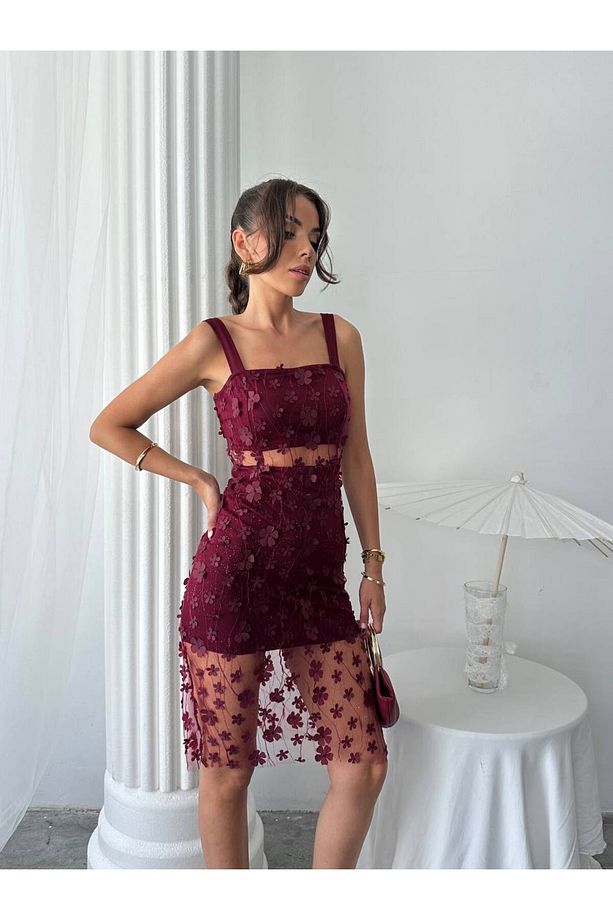 Çiçek Tül Tasarım Lara Mini Elbise - 4