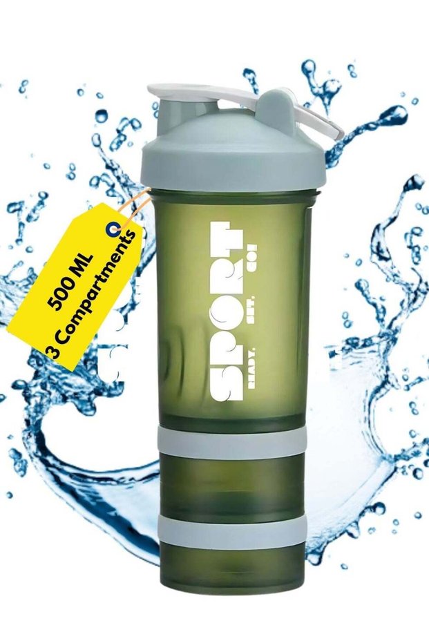 SPORT Protein Shaker Bottle Portable Supplement Mixer Cup with Powder Storage for Running Cycling Fi