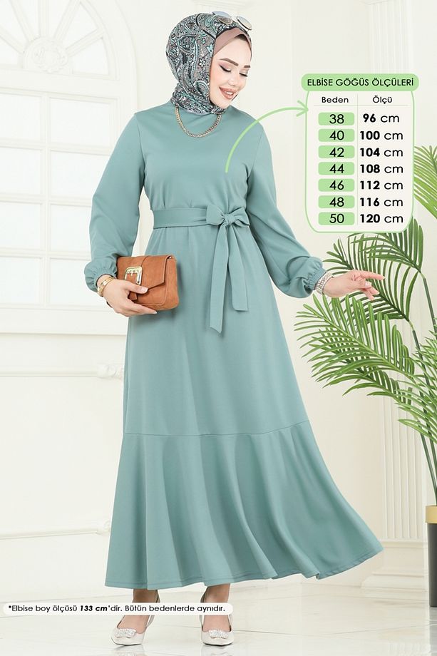 Kemerli Scuba Elbise 444DVL817 Mint - 2