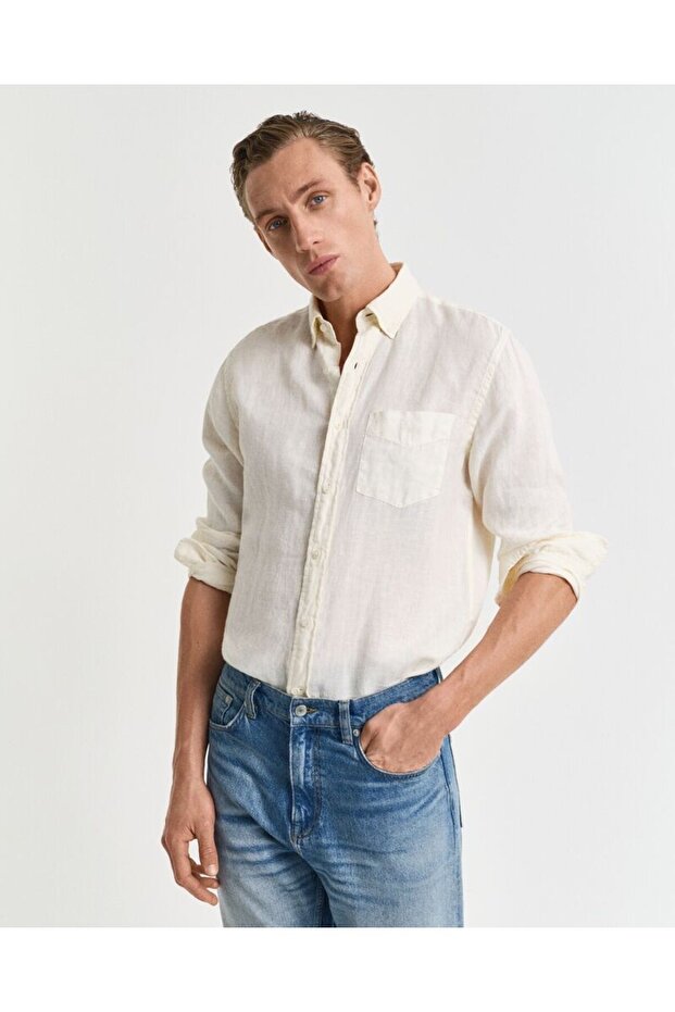 Regular Fit Garment-Dyed Linen Shirt
