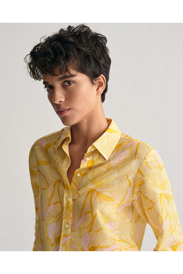 Regular Fit Magnolia Print Cotton Silk Shirt