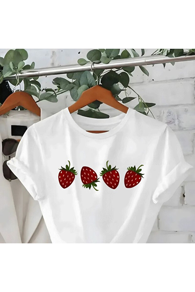 Casual Short Sleeve Strawberry Print T-Shirt for Women