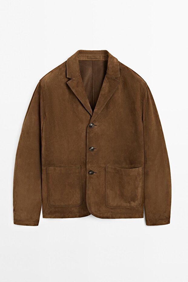 Dikişli süet deri blazer - 5