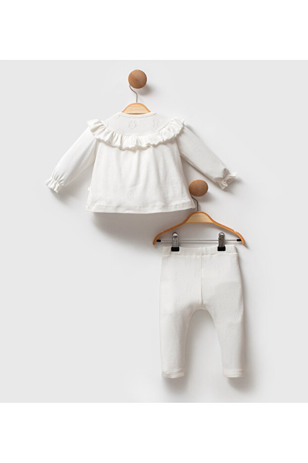 طقم مزدوج منقوش من قماش الجاكار مع ياقة مكشكشة - 4