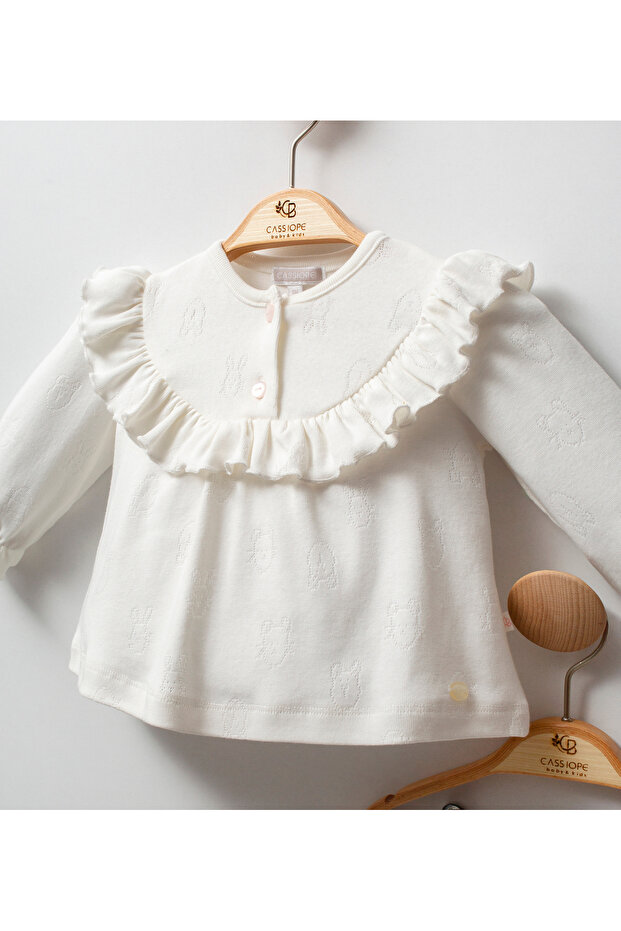 طقم مزدوج منقوش من قماش الجاكار مع ياقة مكشكشة - 2