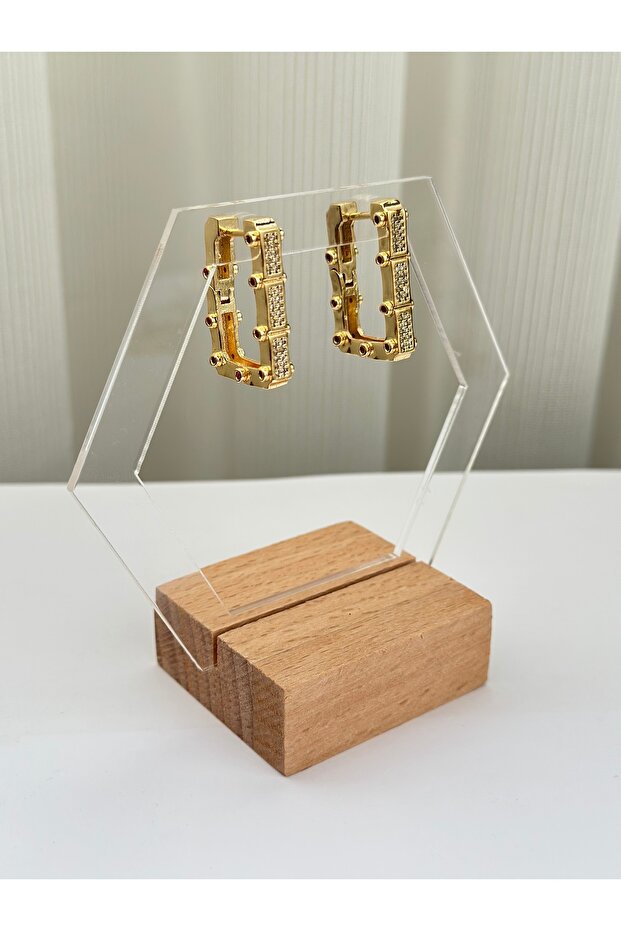 أقراط سيريناي مستطيلة الشكل من حجر الفوشيا - 2