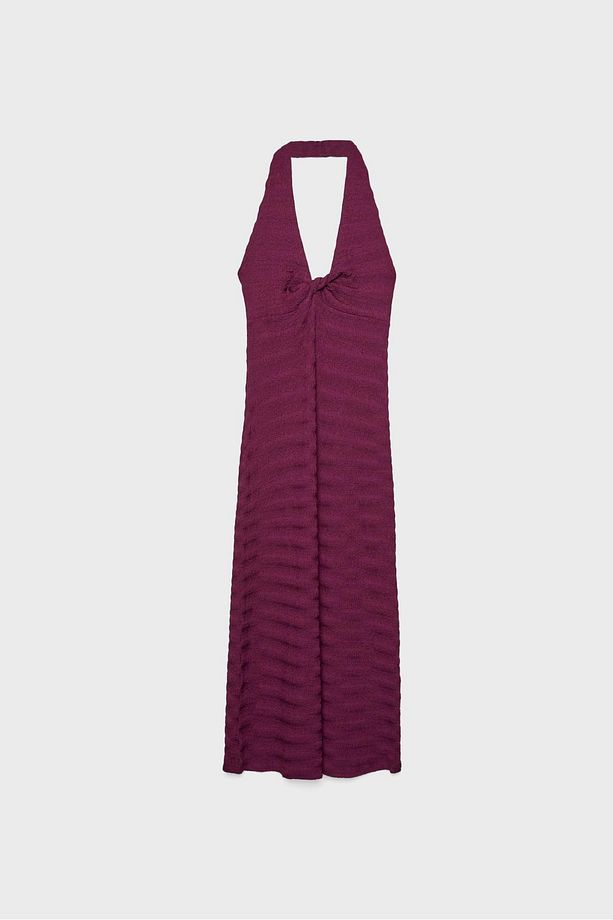 Halter dokulu midi elbise - 6
