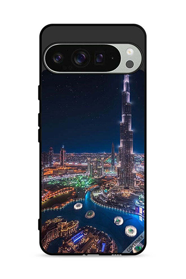 غطاء حماية لجهاز Google Pixel 9 Pro بمنظر ليلي لوسط المدينة