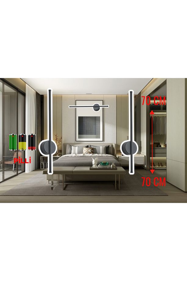 Modern Dekoratif Led Duvar Aplik 70 Cm Siyah 1 Adet (PİLLİ) Günışığı - 3