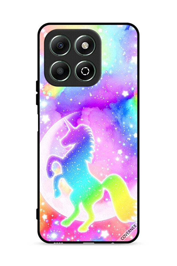 غطاء حماية لهاتف Honor X6b 4G بتصميم وحيد القرن بألوان قوس قزح