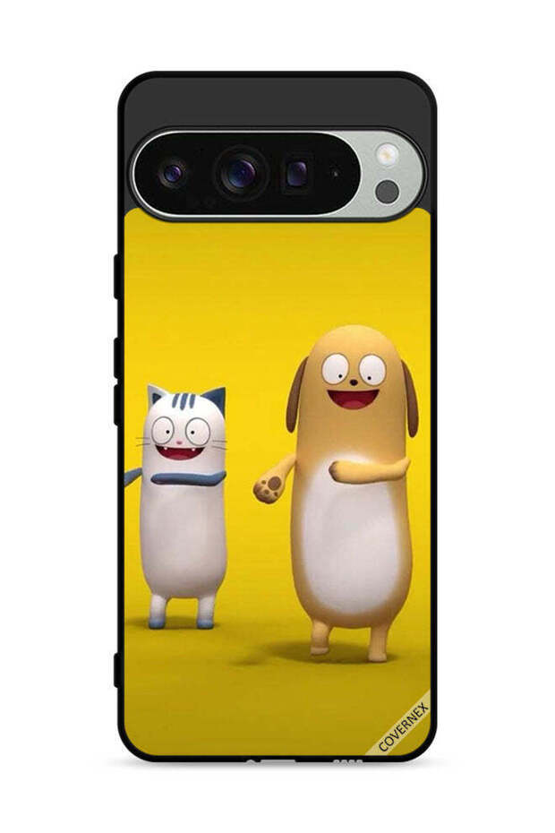 غطاء حماية لجهاز Google Pixel 9 Pro بنمط قصة القط والكلب