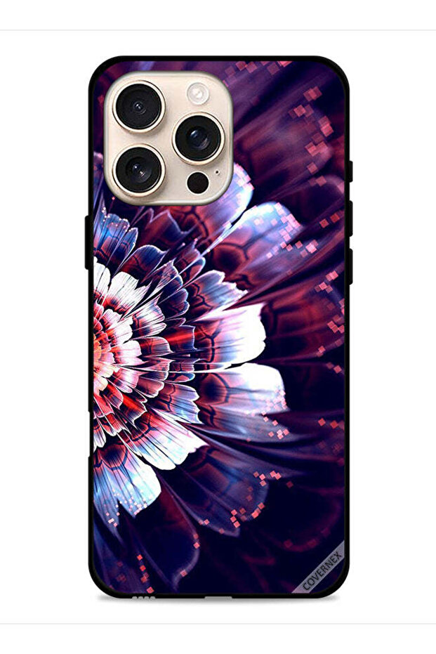 غطاء حماية لجهاز Apple iPhone 16 Pro Max مزين بزهرة كبيرة عاكسة على الجانب الأيسر