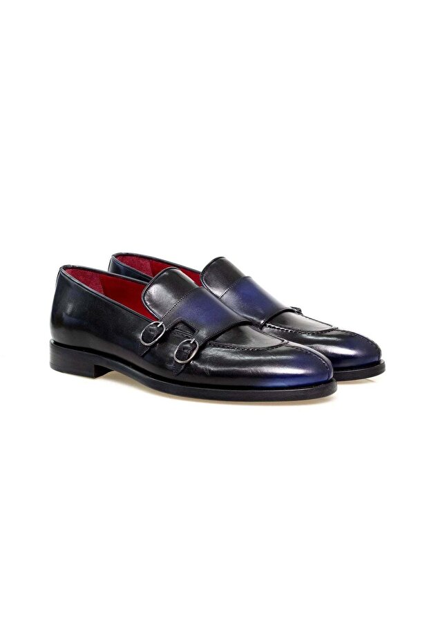 Black Color Laceless Genuine Leather Men's Shoes