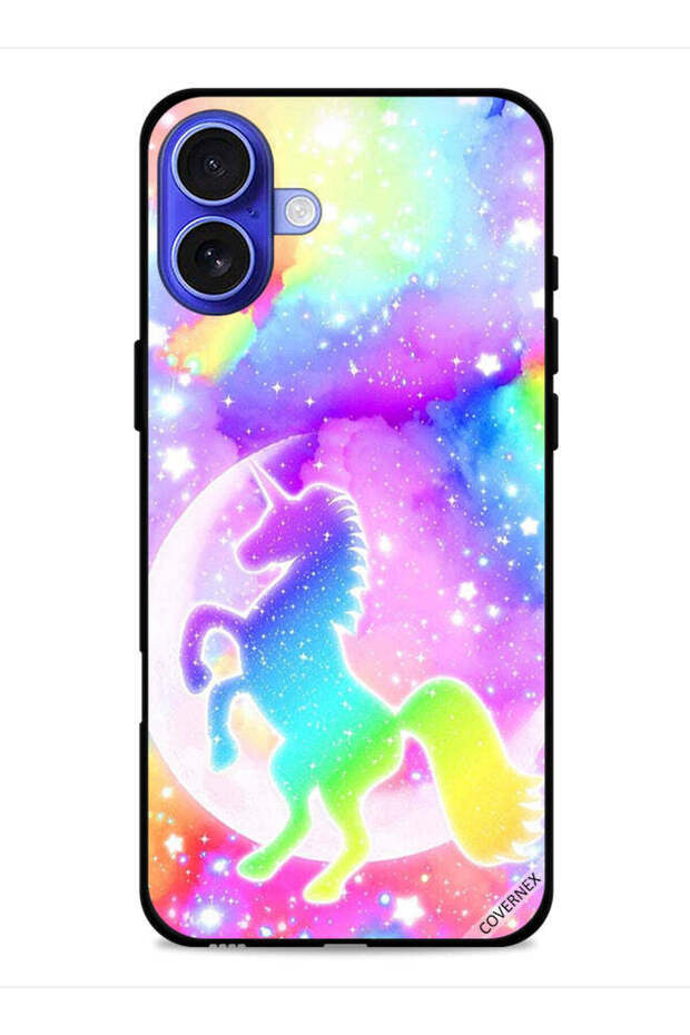 غطاء حماية لجهاز Apple iPhone 16 Plus بتصميم وحيد القرن بألوان قوس قزح