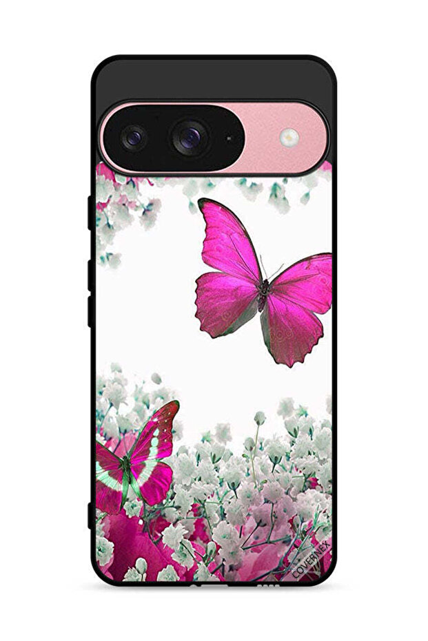 غطاء حماية لهاتف Google Pixel 9 برسومات فراشات جميلة وورود صغيرة