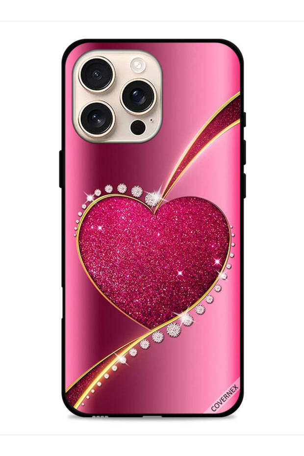 غطاء حماية لجهاز Apple iPhone 16 Pro Max بتصميم قلب لامع من الألماس