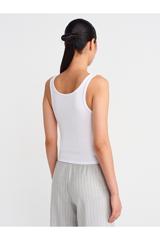 21158 Buttoned Strap Top-White - 2