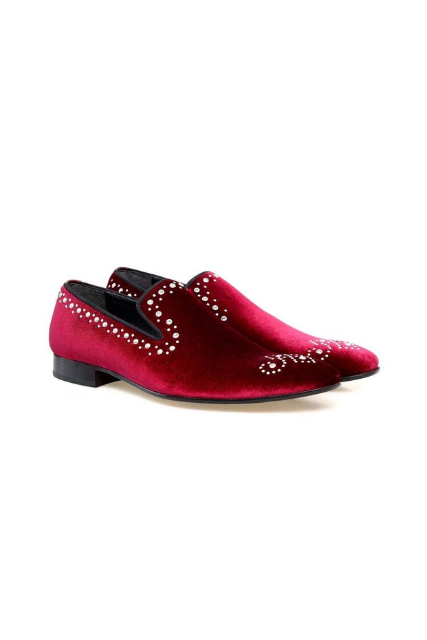 Bordo Color Laceless Genuine Leather Velvet Men's Shoes