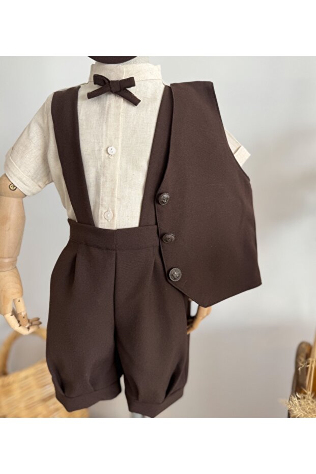 KAHVE ŞORT SALOPET - GÖMLEK - YELEK - 1