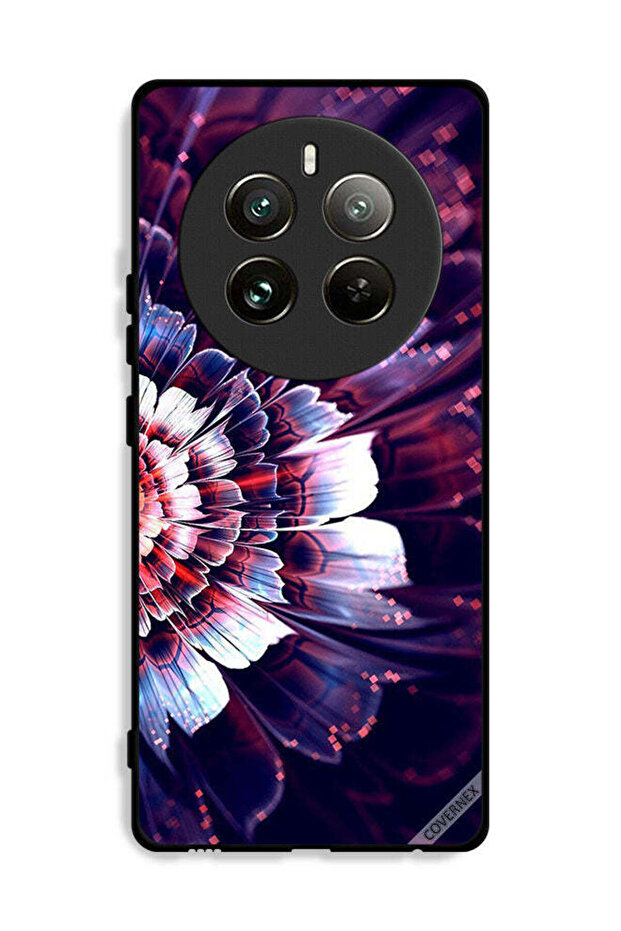 غطاء حماية لهاتف Realme 12 Pro Plus 5G مزين بزهرة كبيرة عاكسة على الجانب الأيسر