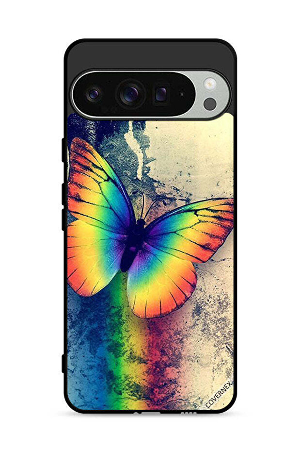 غطاء حماية لهاتف Google Pixel 9 Pro بتصميم فراشة قوس قزح عتيقة