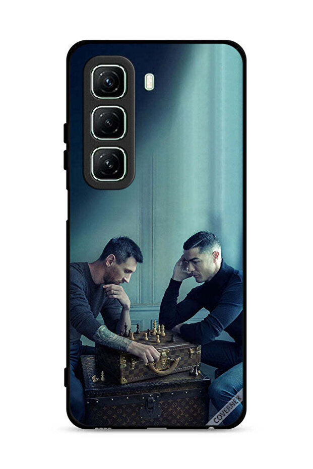غطاء حماية لهاتف Infinix Hot 50 5G ميسي ضد رونالدو يلعبان الشطرنج