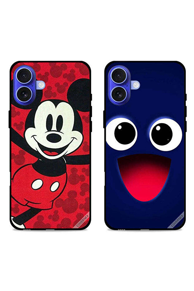 حافظتان لهاتف Apple iPhone 16، أغطية حماية برسومات Happy Smiley وHappy Mickey Mouse