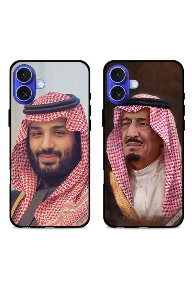 حافظتان لهاتف آبل آيفون 16 بلس بغطاءين واقيين الملك سلمان والأمير محمد