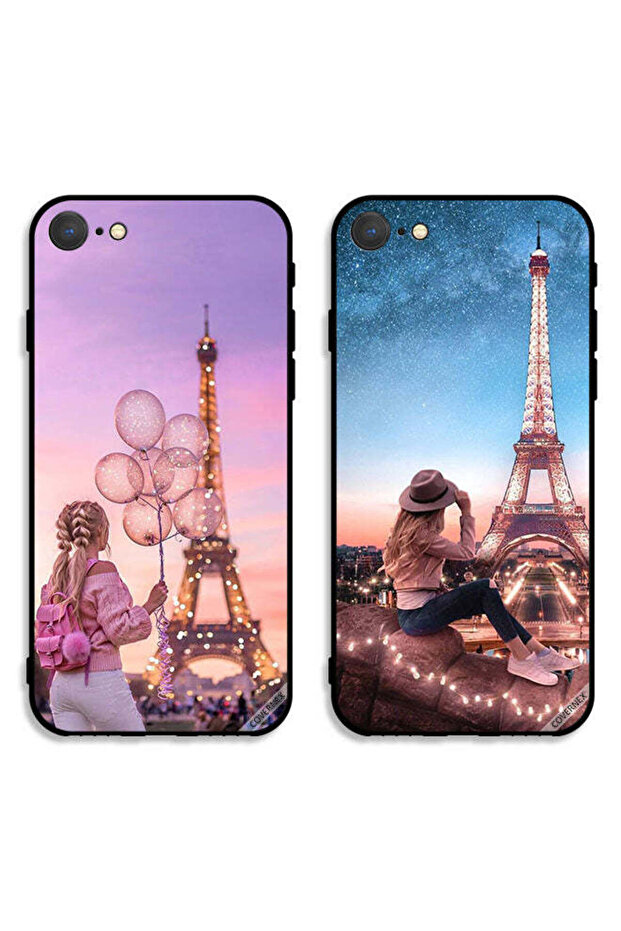 حافظتان واقيتان لهاتف Apple iPhone 8 بتصميم فتاة لطيفة وبرج إيفل