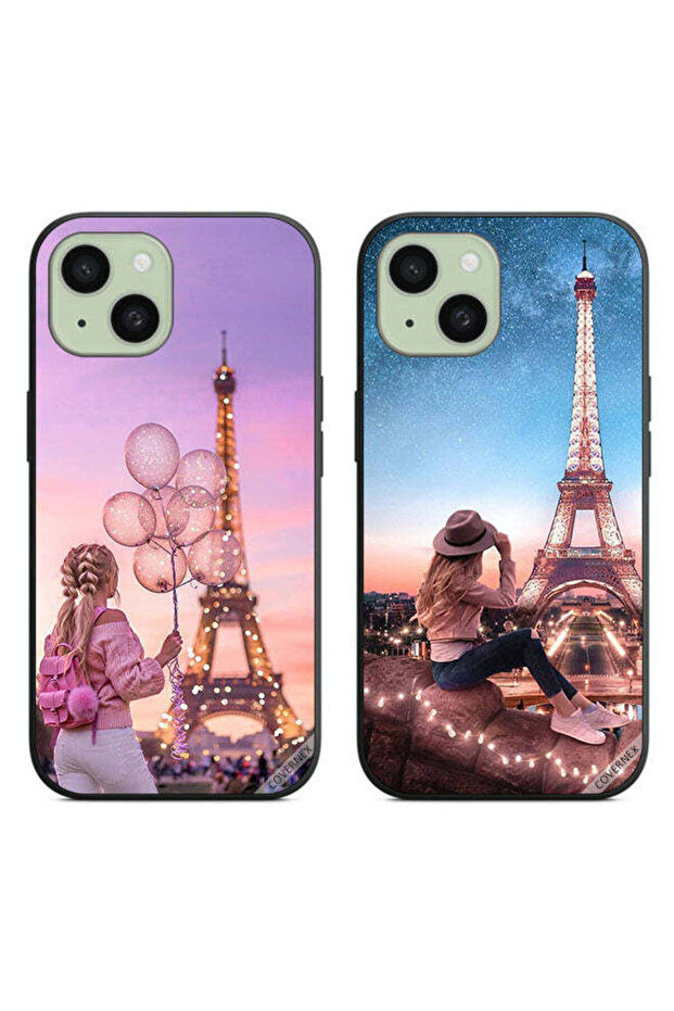 حافظتان واقيتان لهاتف Apple iPhone 15 Plus بتصميم فتاة لطيفة وبرج إيفل