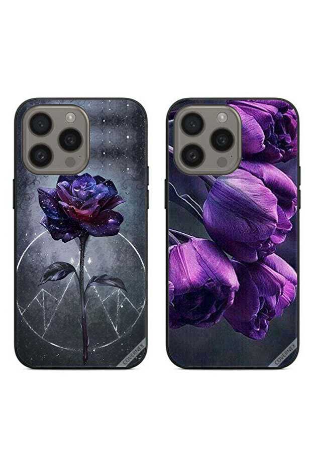 حافظتان واقيتان لهاتف Apple iPhone 15 Pro، زهور داكنة