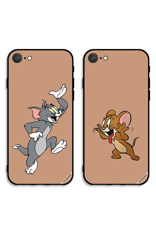 حافظتان لهاتف Apple iPhone 8، أغطية حماية خلفية بتصميم زوجين من توم وجيري