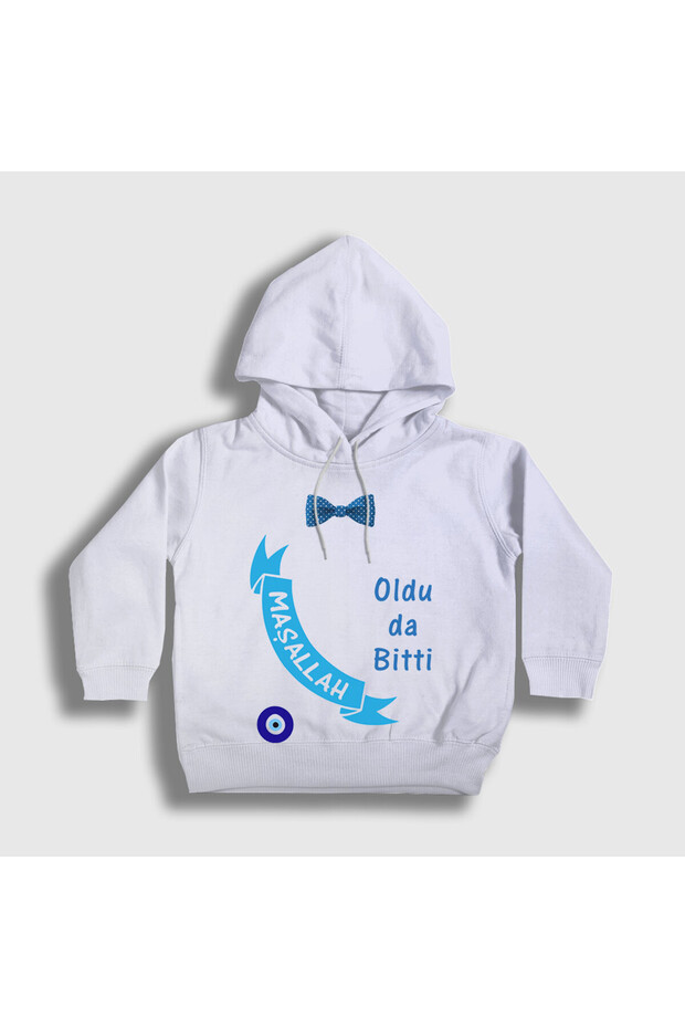 Unisex Children's White Is over Mashallah Circumcision Hooded Sweatshirt 555337Tt