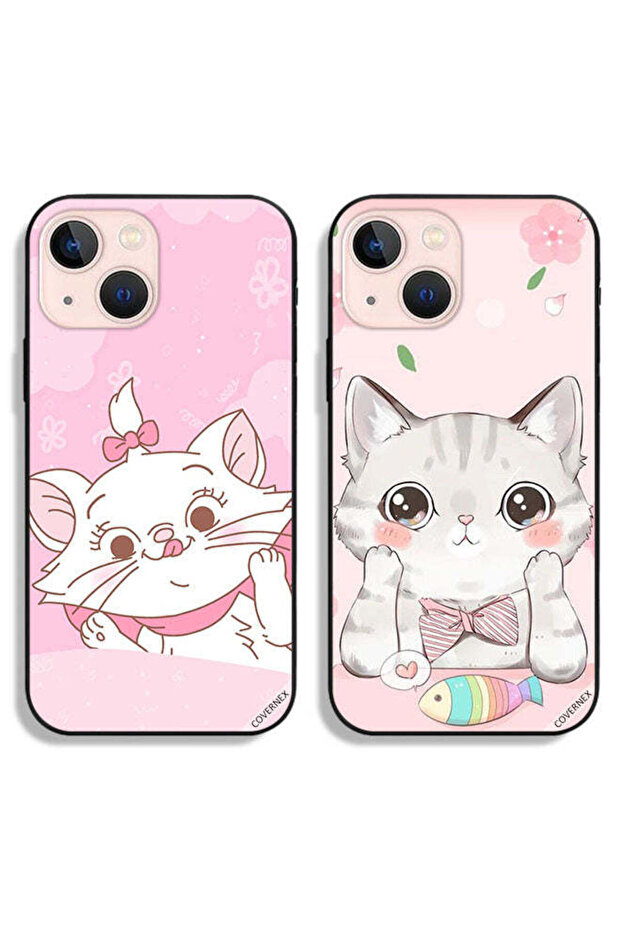 حافظتان لهاتف Apple iPhone 13 mini، أغطية حماية بتصميم قطة وسمكة قطة