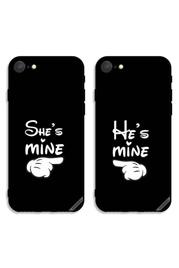 جرابان واقيان لهاتف Apple iPhone 8، غطاءان خلفيان مطبوعان عليه عبارة "He is Mine" و"She is Mine"