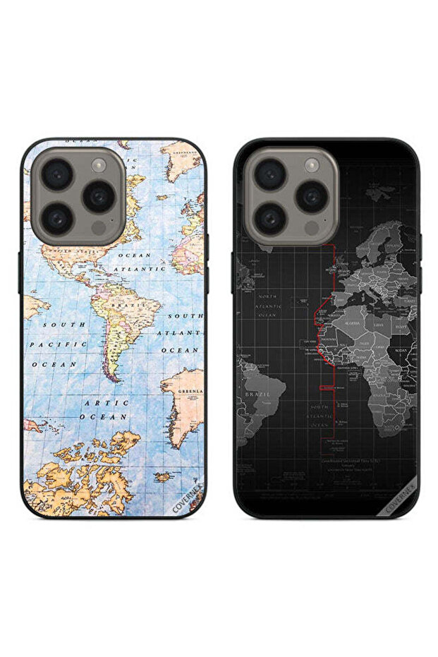 حافظتان واقيتان لهاتف Apple iPhone 15 Pro Max مع خريطة العالم