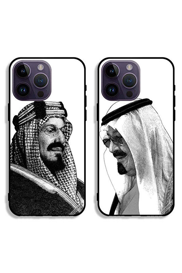 حافظتان لهاتف آبل آيفون 14 برو ماكس بغطاءين واقيين الملك ابن سعود والملك عبدالله