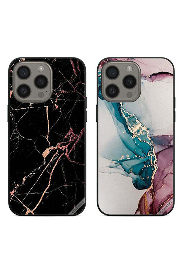 حافظتان لهاتف Apple iPhone 15 Pro Max بأغطية واقية بنقشة رخامية متشققة