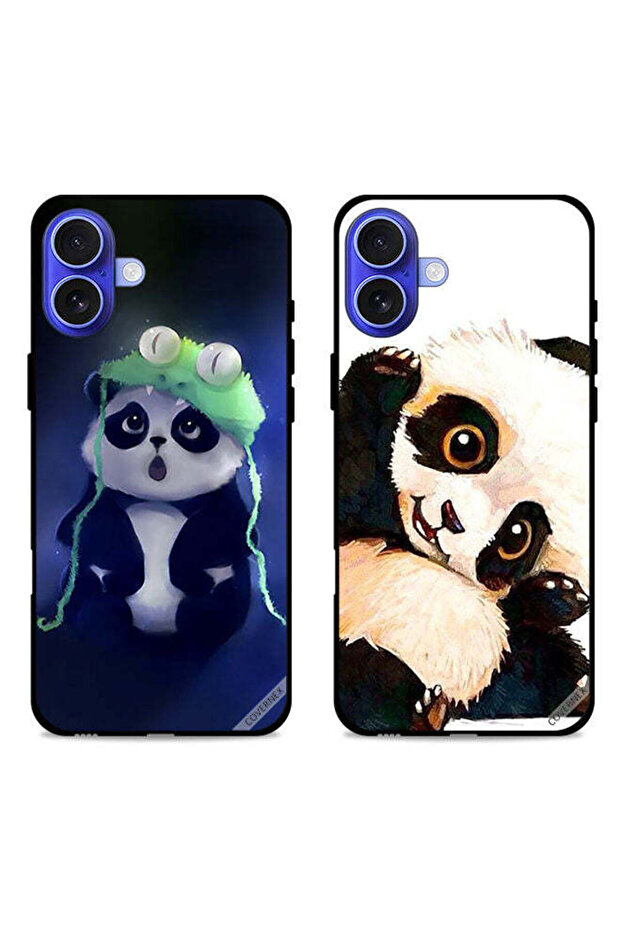 حافظتان واقيتان لهاتف Apple iPhone 16 Plus بتصميم باندا وقبعة وفن باندا
