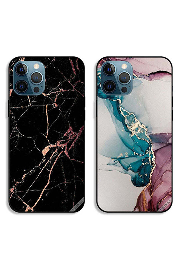 حافظتان لهاتف Apple iPhone 12 Pro Max بأغطية واقية بنقوش رخامية متشققة