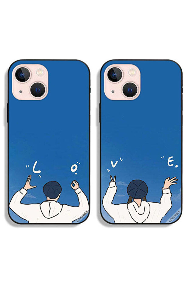 حافظتان لهاتف Apple iPhone 13 mini، أغطية حماية خلفية بتصميم لفتة حب للزوجين