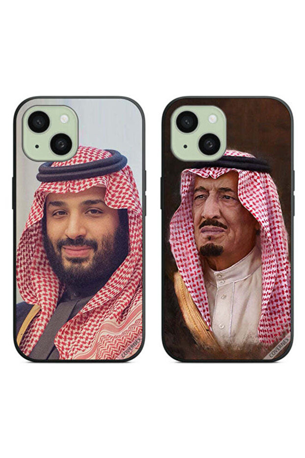 حافظتان لهاتف آبل آيفون 15 بلس بغطاءين واقيين الملك سلمان والأمير محمد