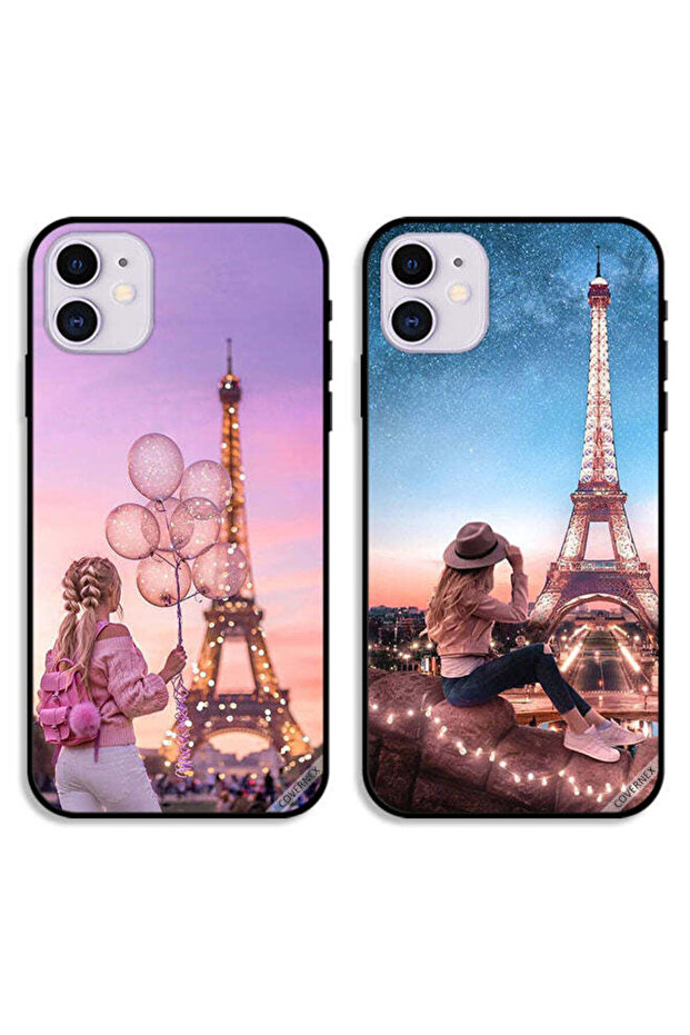 حافظتان لهاتف Apple iPhone 11، غطاءان واقيان، فتاة لطيفة وبرج إيفل