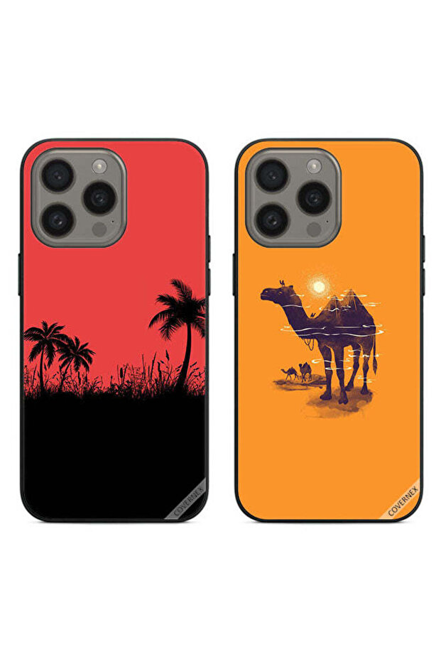 حافظتان لهاتف Apple iPhone 15 Pro Max بغطاءين واقيين برسومات شجرة التمر والجمال